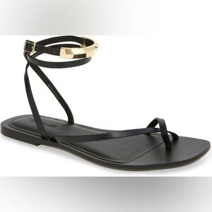 Madewell Lisbon Ankle Wrap Sandal black with gold accent size 6